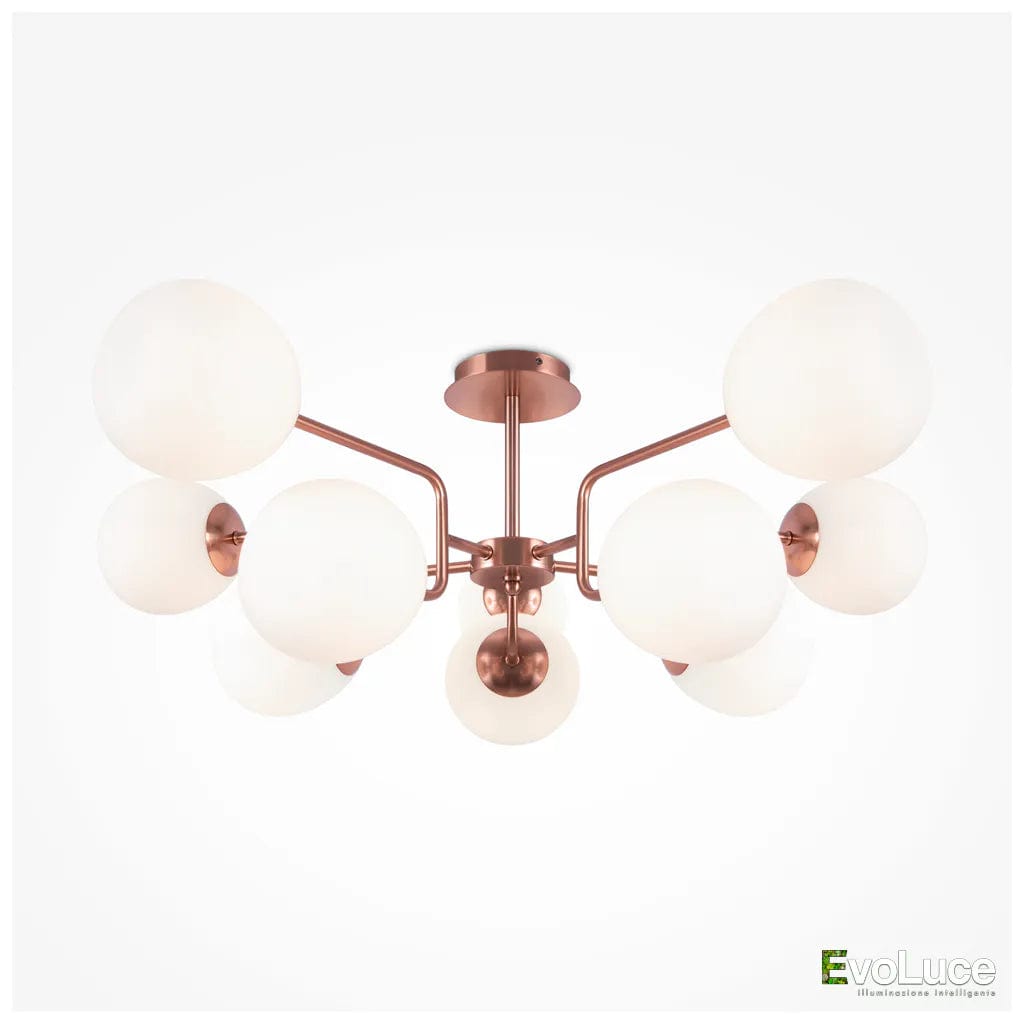 Ottone / Si (10 E14 6 Watt) ERICH PL - Plafoniera Luxury 10 Sfere Asimmetriche con Lampadina E14