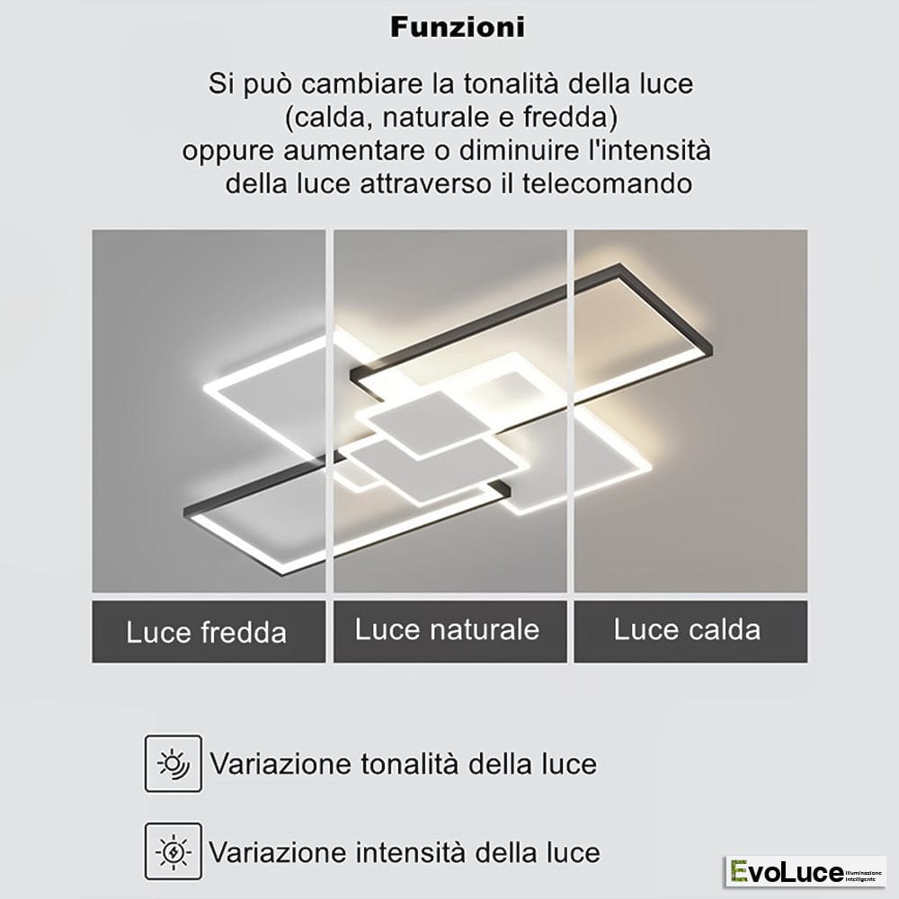 Plafoniere Bianco+Nero+Profilo Trasparente / Calda + Fredda + Naturale / Si "ZEBRA" - Plafoniera Design 83W LED con Regolazione Intensità e Temperatura Colore