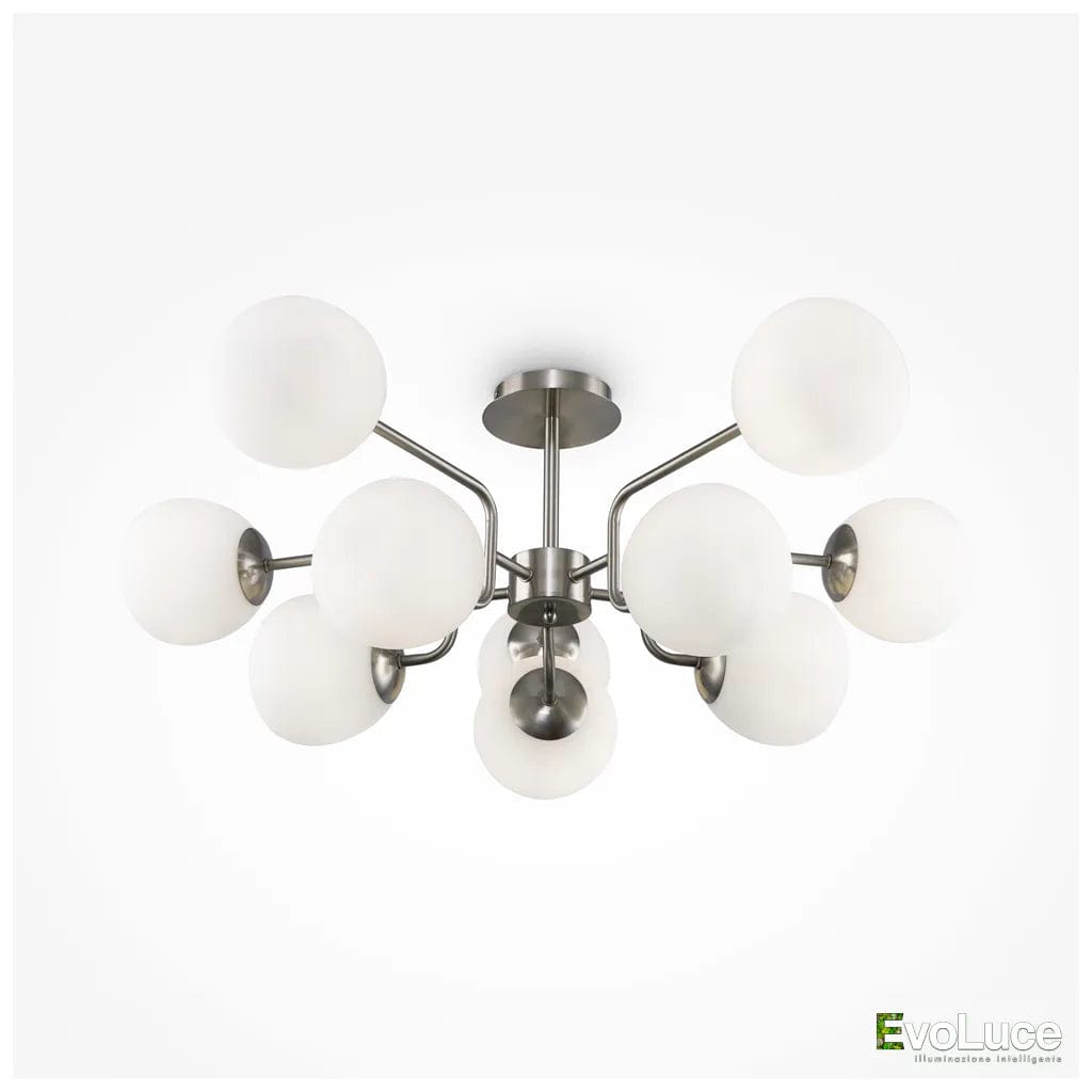 Nichel / Si (10 E14 6 Watt) ERICH PL - Plafoniera Luxury 10 Sfere Asimmetriche con Lampadina E14