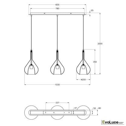 LILA 3 LINEARE by FABAS LUCE - Lampadario Luxury in vetro soffiato a mano MADE IN ITALY